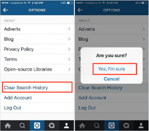 How to clear search history? on instagram?